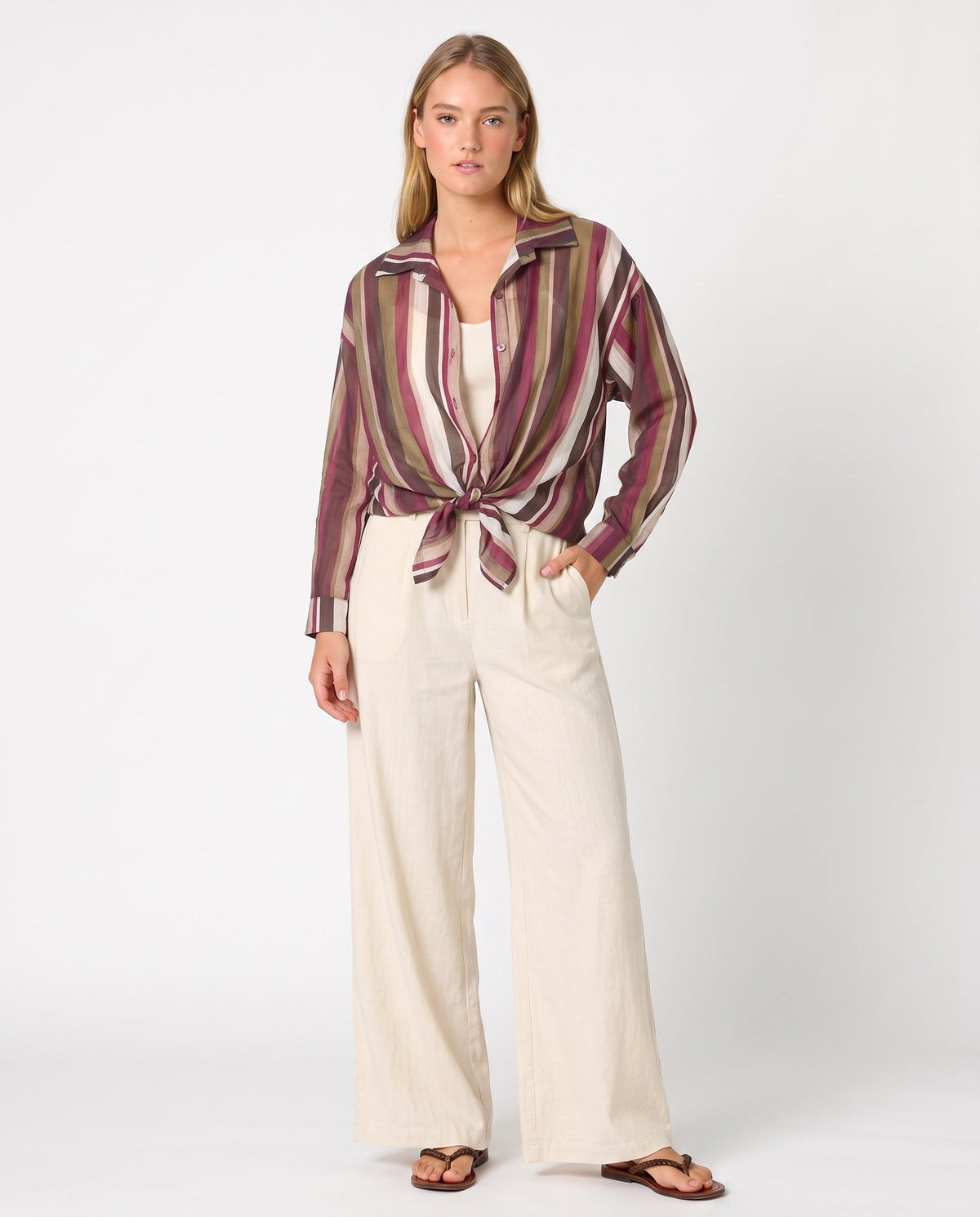 Camisa de rayas burdeos, verde y beig — Modas Carrusel