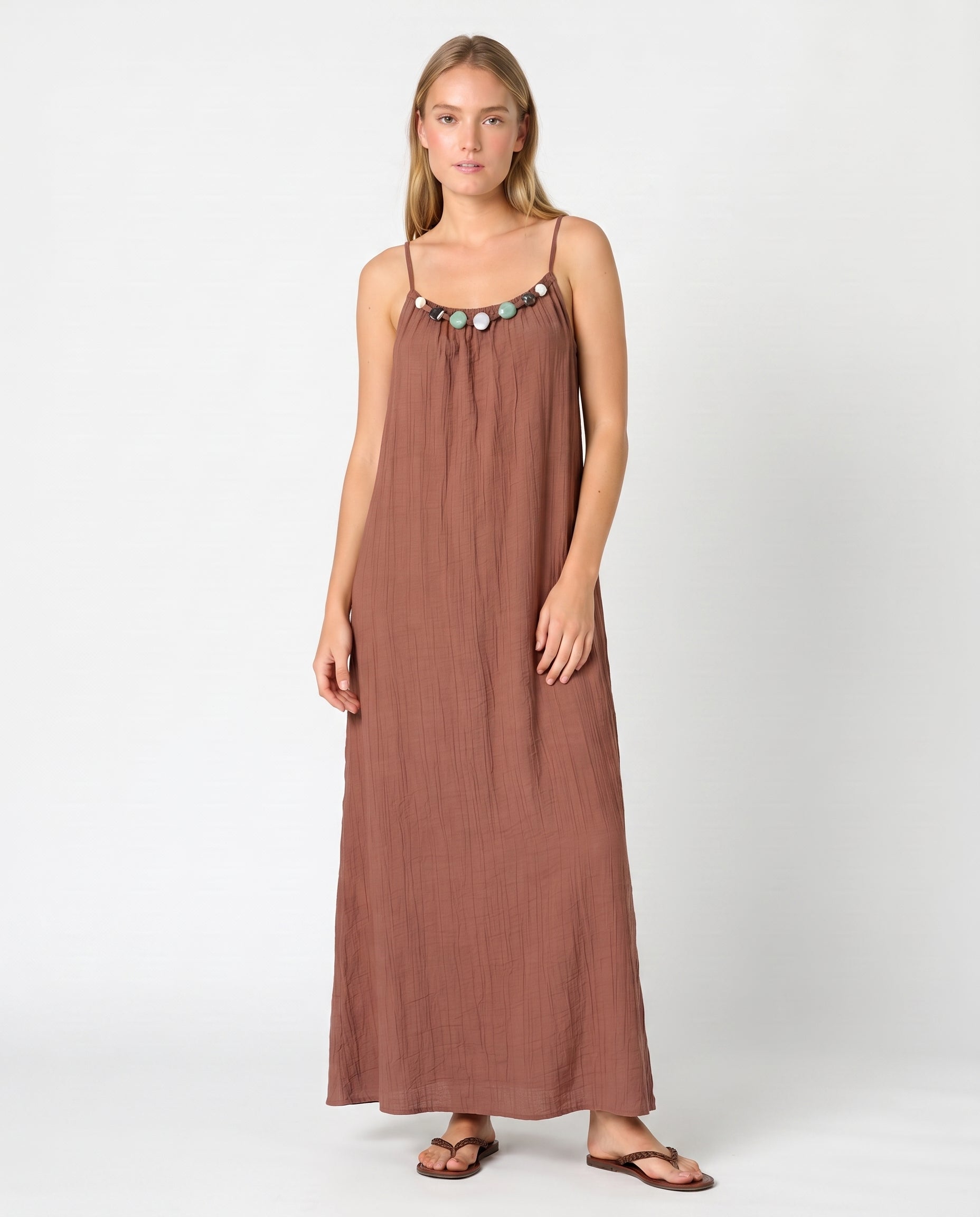 Vestido con pedrería cobre — Modas Carrusel