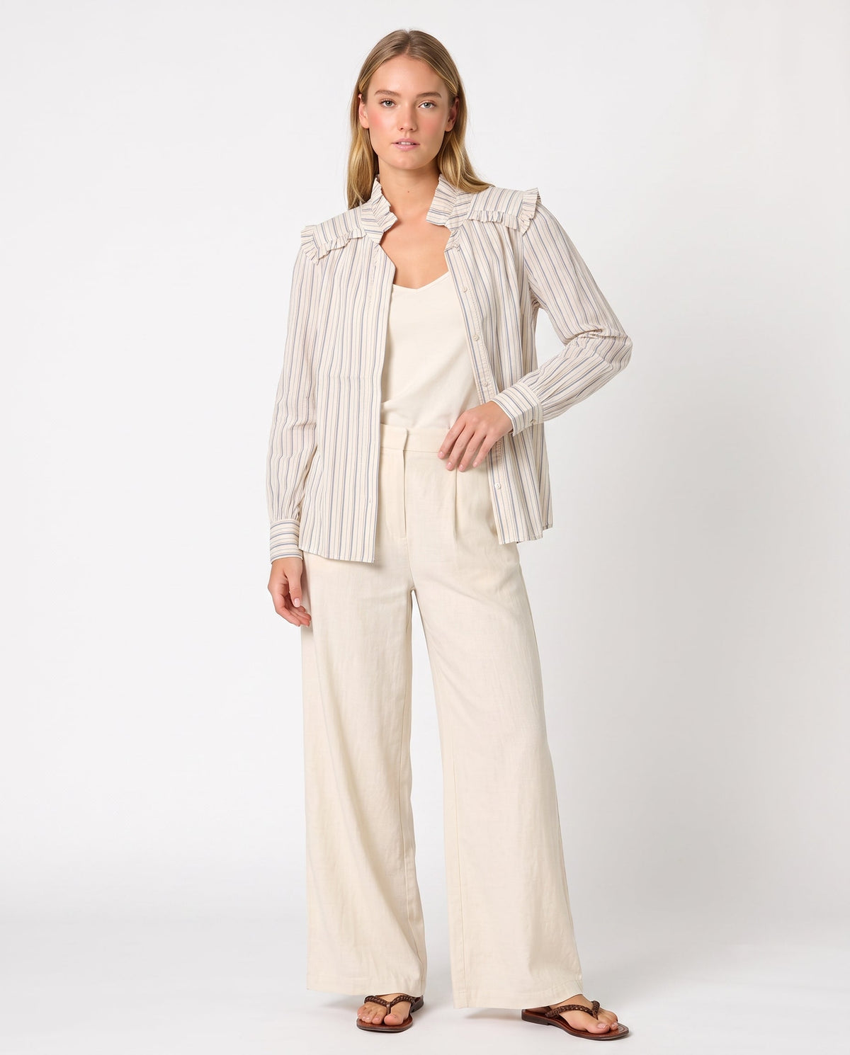 Camisa cuello volante rayas celeste — Modas Carrusel