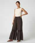 Pantalón palazzo con volante chocolate