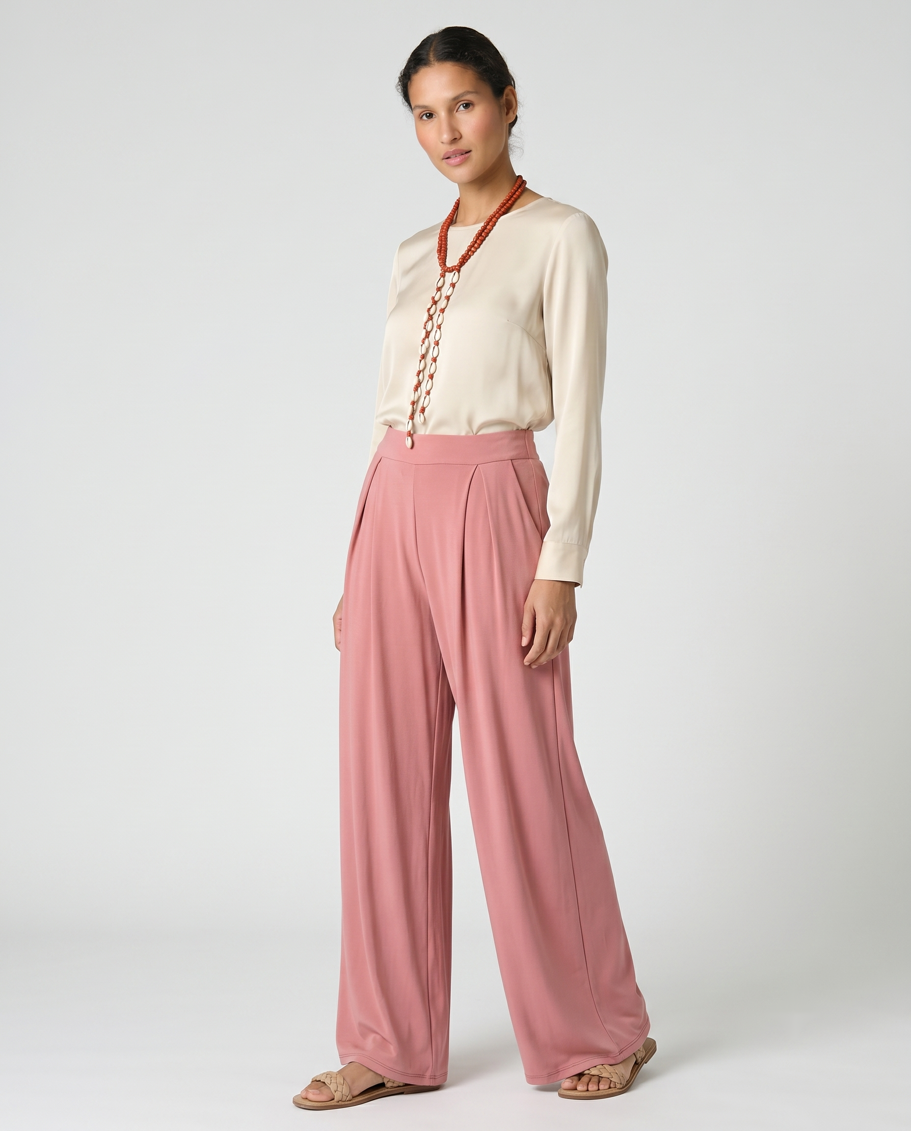 Pantalón palazzo rosa empolvado