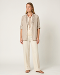 Camisa larga de lino beige