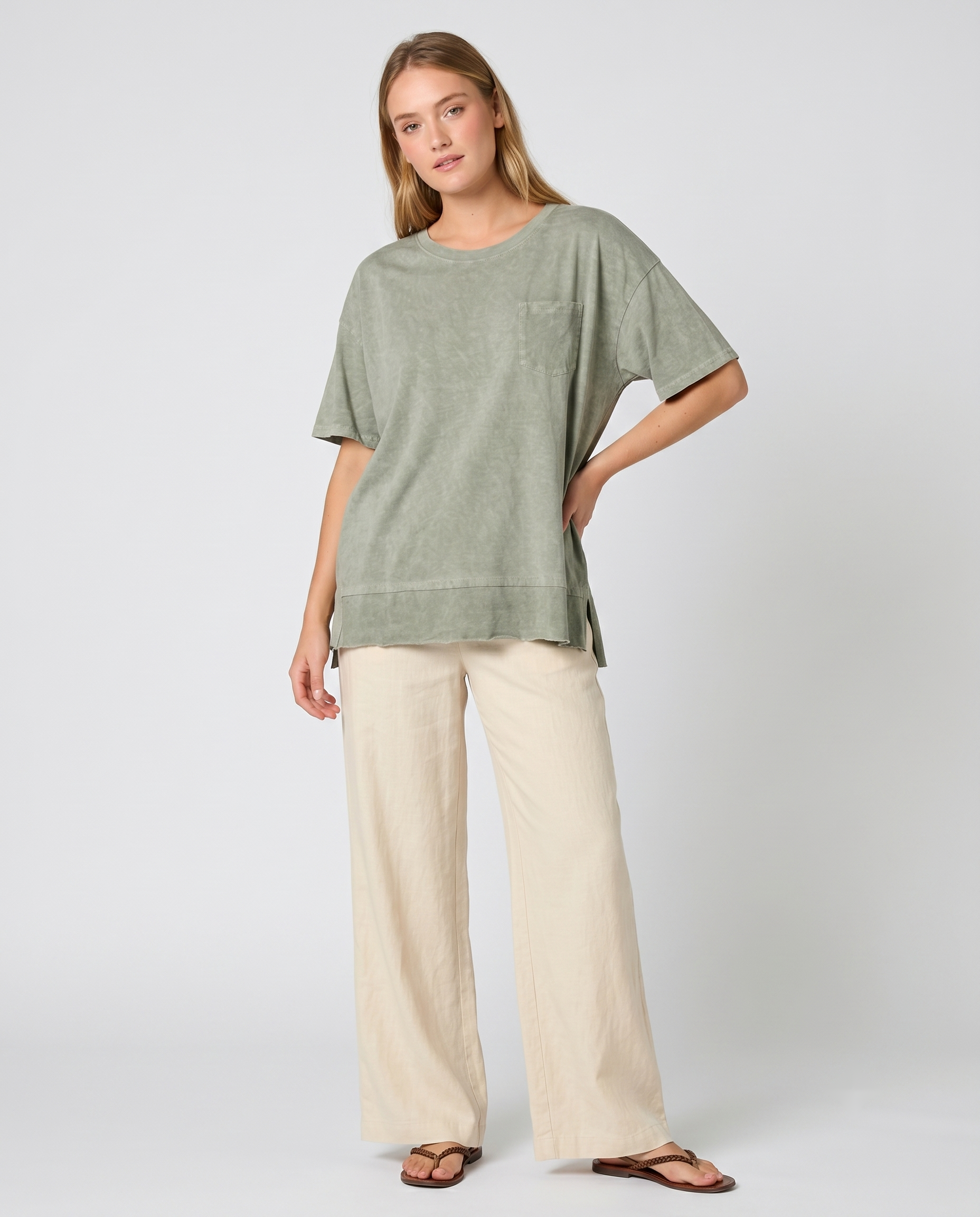 Blusa de lino verde oliva