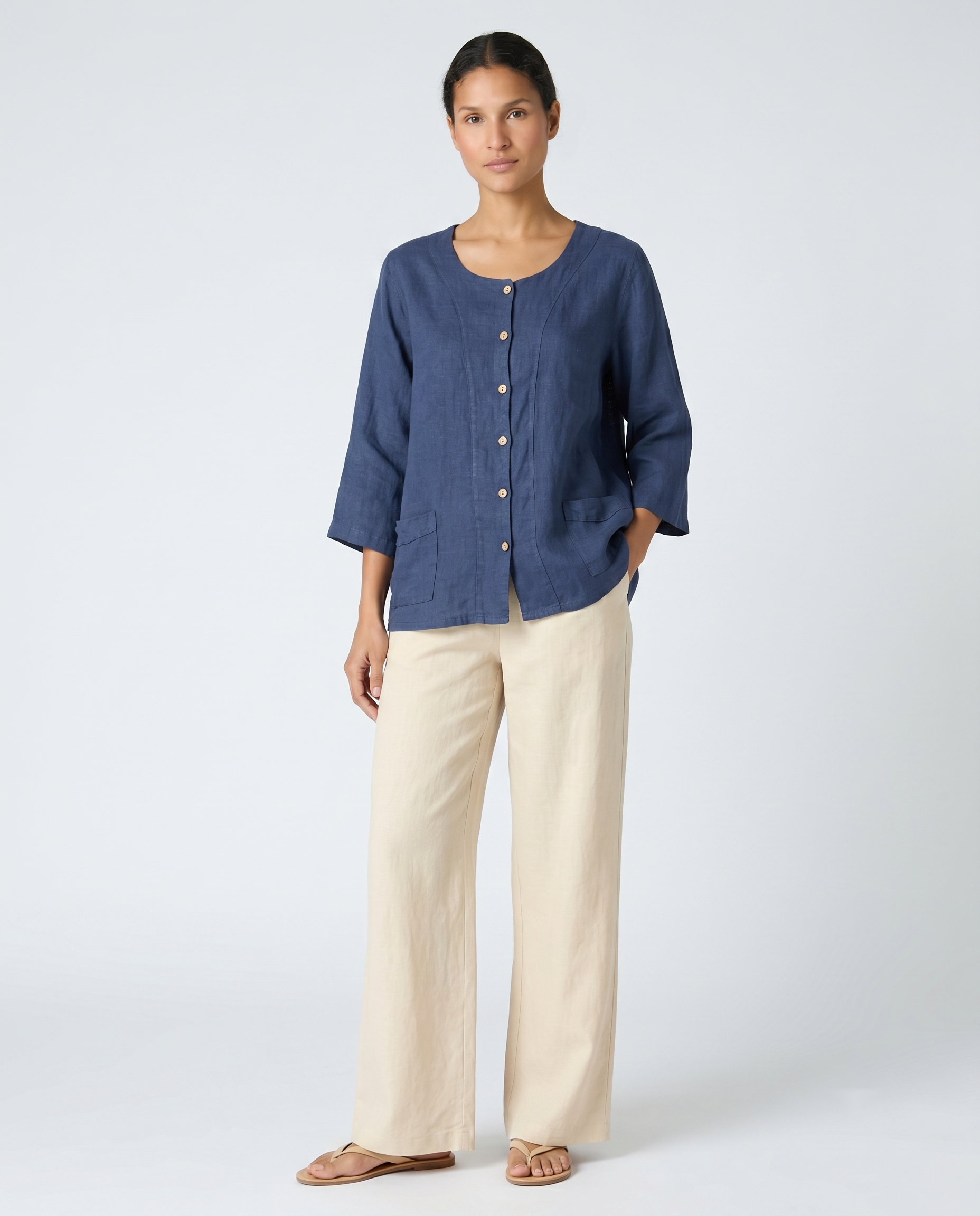 Camisa de lino azul marino