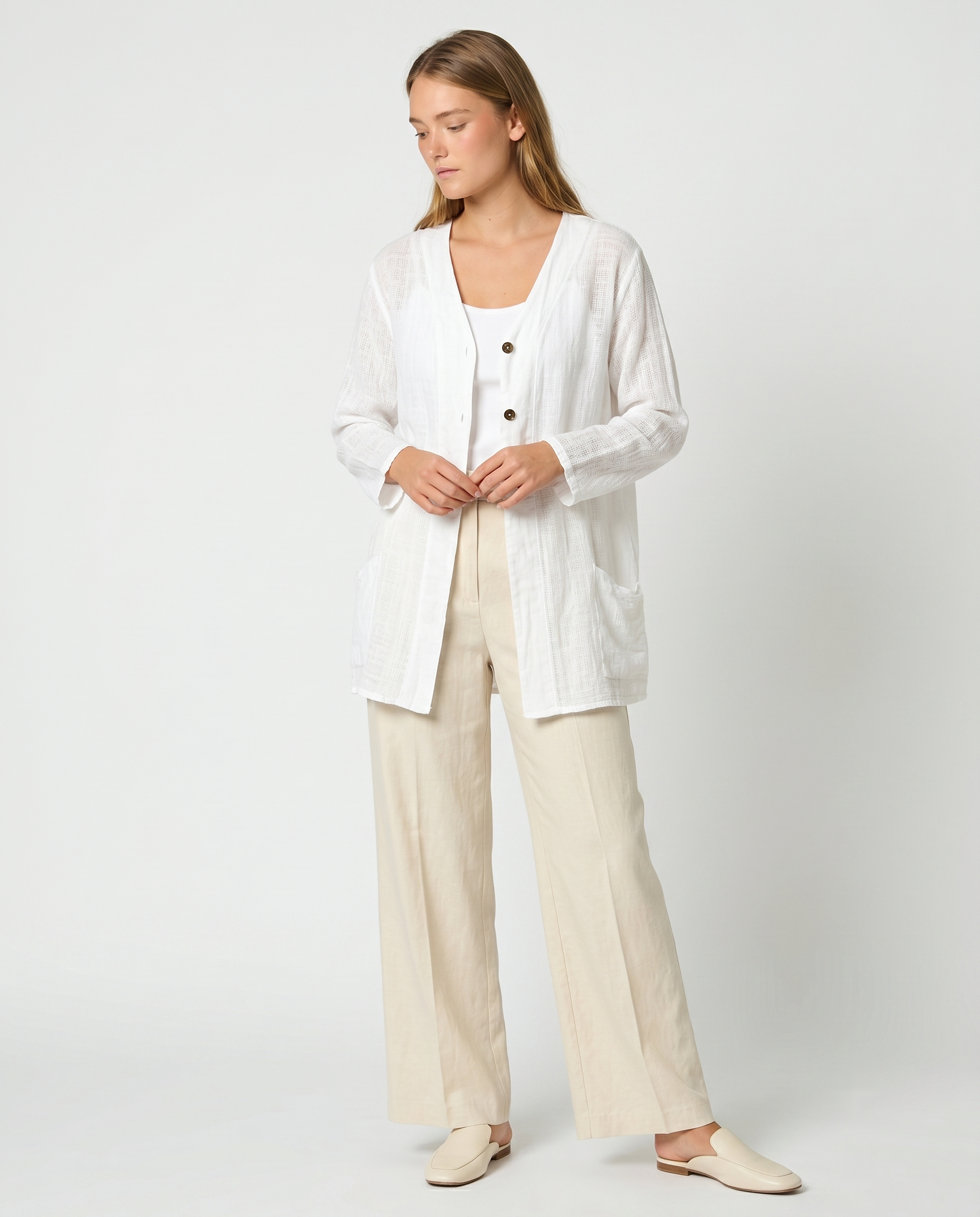 Chaqueta larga crema