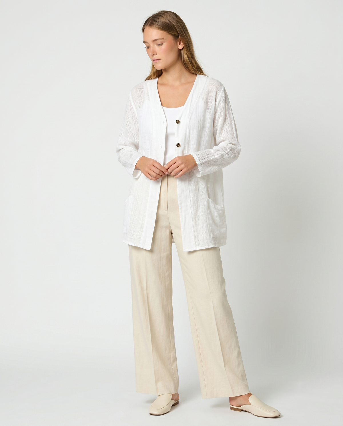Chaqueta larga crema — Modas Carrusel