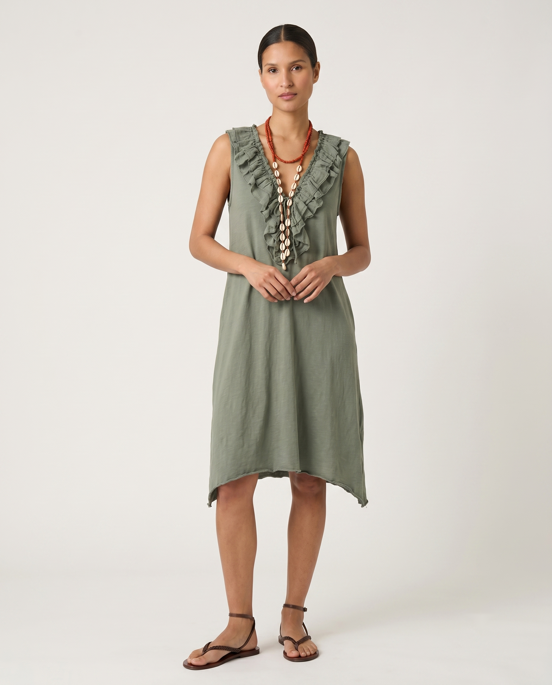 Vestido de volante verde oliva