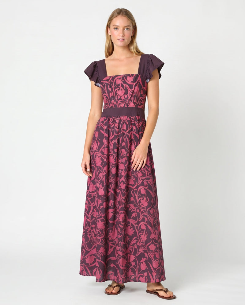 Vestido largo berenjena y fucsia — Modas Carrusel