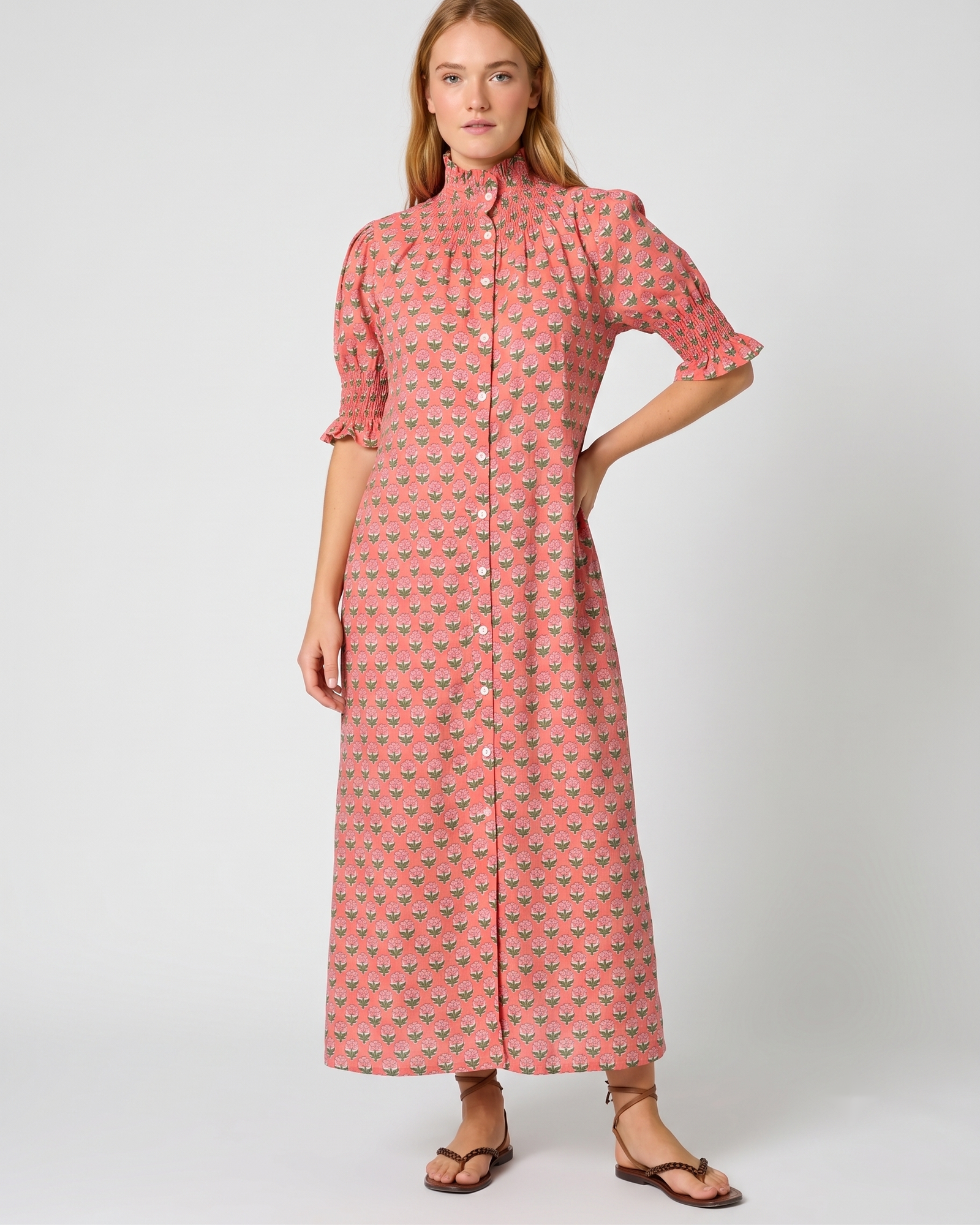 Vestido Camisero Coral Floral